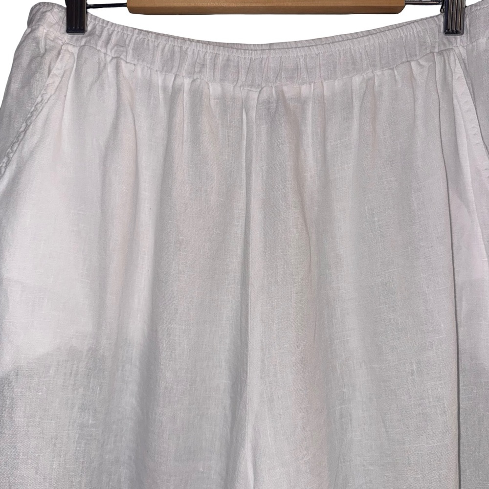 Match Point 100% Linen Pants L White Elastic Waist Made USA Coastal Nancy Meyers - Picture 4 of 6